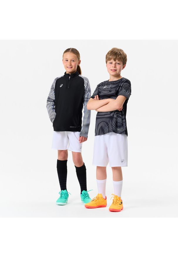 KIPSTA - Bluza piłkarska dla dzieci Kipsta Viralto Wavy Club na krótki suwak. Kolor: wielokolorowy, biały, czarny. Materiał: poliester, materiał, elastan. Długość: krótkie. Sport: piłka nożna