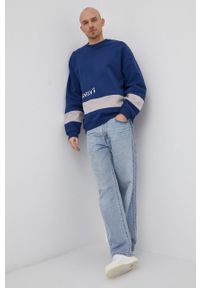 Trussardi Jeans - Trussardi Bluza bawełniana męska kolor szary z nadrukiem. Kolor: niebieski. Materiał: bawełna. Wzór: nadruk
