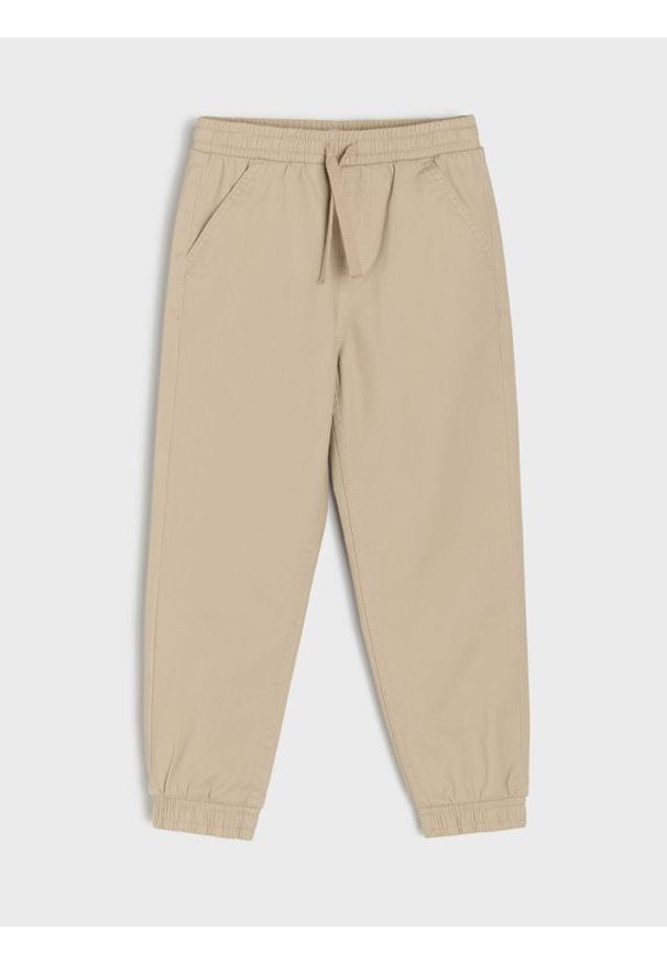 Sinsay - Spodnie joggery slim z twillu o miękkim wykończeniu - beżowy. Kolor: beżowy