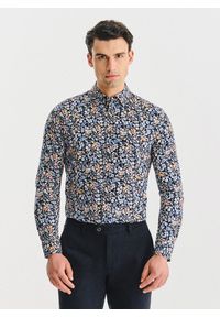 Pako Lorente - PAKO LORENTE - Granatowa koszula w kwiaty. Kolor: niebieski. Materiał: elastan, bawełna. Długość rękawa: długi rękaw. Długość: długie. Wzór: kwiaty #1