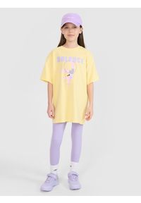 4f - 4F T-shirt oversize z nadrukiem dziewczęcy - żółty 140 (9-10 lat). Okazja: na co dzień. Kolor: żółty. Materiał: bawełna, materiał, jersey. Długość rękawa: krótki rękaw. Długość: krótkie. Wzór: nadruk. Sezon: lato. Styl: klasyczny, elegancki, sportowy, casual