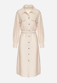 Born2be - Beżowa Wiskozowa Sukienka o Koszulowym Kroju z Paskiem z Klamrą i Kieszeniami Lisavianna. Okazja: do pracy, na co dzień, na spotkanie biznesowe. Kolor: beżowy. Materiał: wiskoza. Długość rękawa: długi rękaw. Typ sukienki: koszulowe. Styl: klasyczny, casual, elegancki, biznesowy #6