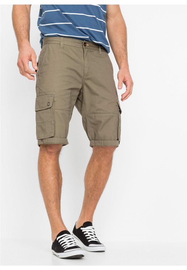 bonprix - Bermudy bojówki z czystej bawełny, regular fit. Kolor: zielony. Materiał: bawełna