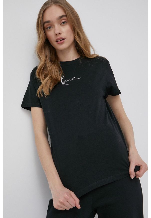 Karl Kani t-shirt bawełniany kolor czarny. Okazja: na co dzień. Kolor: czarny. Materiał: bawełna. Wzór: aplikacja. Styl: casual