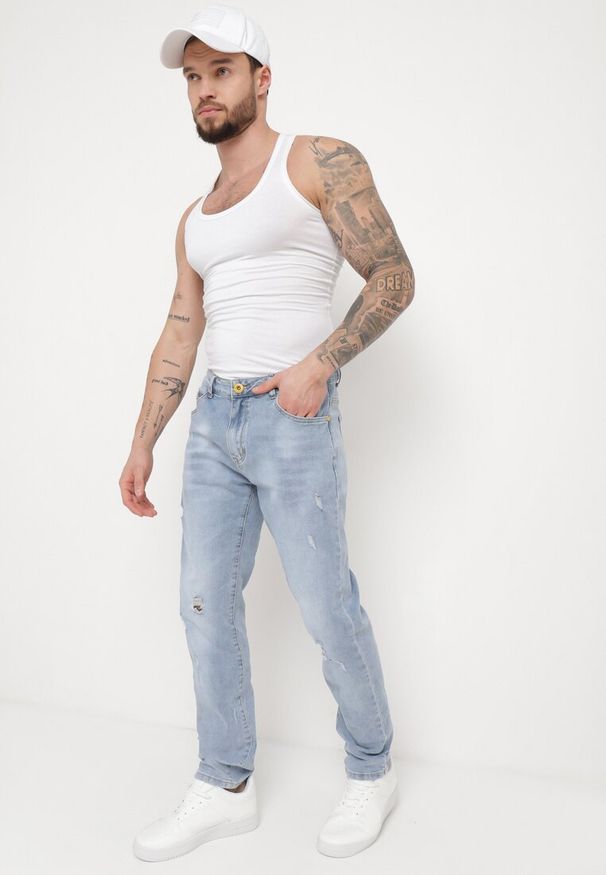 Born2be - Niebieskie Jeansy Skinny z Przetarciami i Wsuwanymi Kieszeniami Faroria. Okazja: na co dzień. Kolor: niebieski. Styl: casual