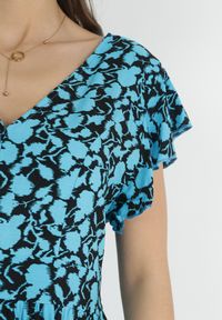 Born2be - Niebiesko-Granatowa Sukienka Mini z Wiskozy z Falbanką Przy Ramionach i na Dole Jaysing. Kolor: niebieski. Materiał: wiskoza. Długość: mini #3