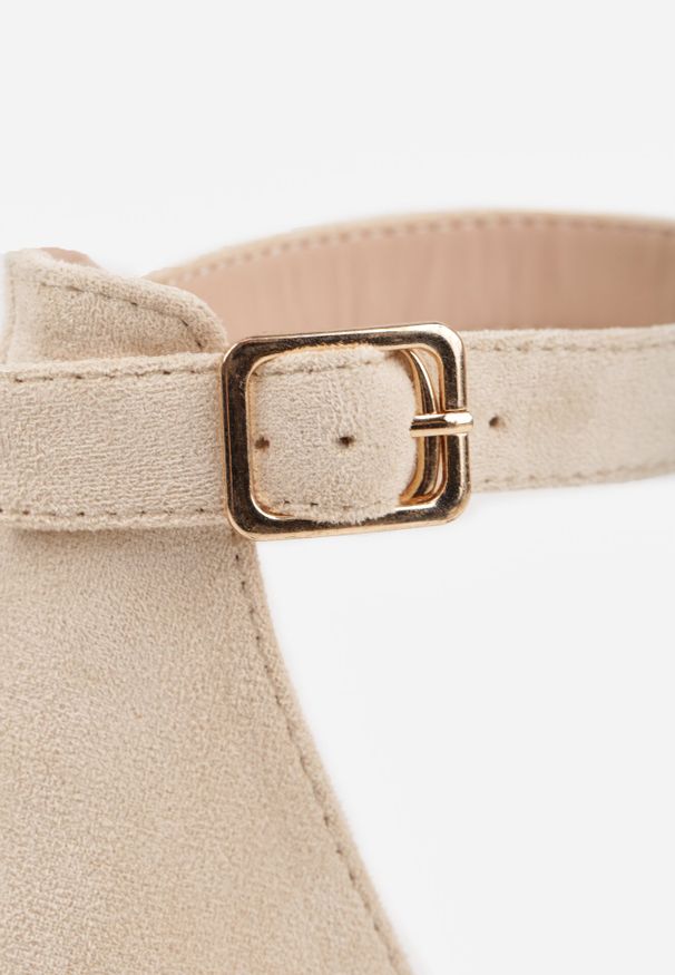 Born2be - Beżowe Czółenka na Obcasie Vices ze Skórzaną Wkładką i Ozdobnym Paskiem Nurisella. Okazja: na co dzień. Zapięcie: pasek. Kolor: beżowy. Materiał: skóra. Obcas: na obcasie. Styl: klasyczny, casual. Wysokość obcasa: średni