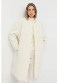 Max Mara Leisure płaszcz z domieszką wełny kolor beżowy przejściowy oversize. Kolor: beżowy. Materiał: wełna