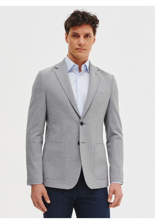 Pako Lorente - PAKO LORENTE - Jasnoszara marynarka z dzianiny. Kolor: szary. Materiał: dzianina. Sezon: wiosna