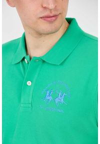 La Martina - LA MARTINA Zielone męskie polo z dużym logo, Rozmiar M. Typ kołnierza: polo. Kolor: zielony