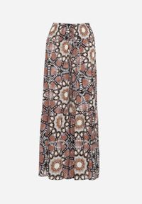 Renee - Brązowe Spodnie Typu Palazzo z Wiskozy High Waist z Gumką w Pasie Bistalia. Okazja: na co dzień. Stan: podwyższony. Kolor: brązowy. Materiał: wiskoza. Długość: długie. Styl: wizytowy, casual #2