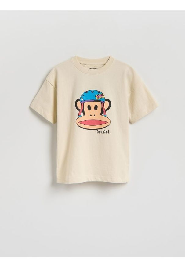 Reserved - T-shirt z nadrukiem PAUL FRANK - beżowy. Kolor: beżowy. Materiał: bawełna, dzianina. Wzór: nadruk
