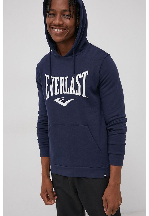 EVERLAST - Everlast Bluza męska kolor granatowy z kapturem z nadrukiem. Okazja: na co dzień. Typ kołnierza: kaptur. Kolor: niebieski. Materiał: dzianina. Wzór: nadruk. Styl: casual