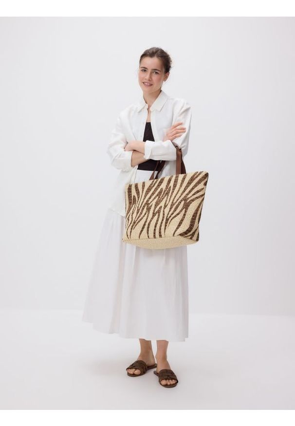 Reserved - Słomkowa torebka shopper - wielobarwny. Kolor: żółty