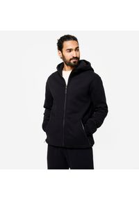 DOMYOS - Bluza na zamek z kapturem męska Nyamba Gym & Pilates 520. Typ kołnierza: kaptur. Kolor: niebieski. Materiał: materiał, prążkowany, poliester, bawełna, elastan, włókno, tkanina. Sport: joga i pilates