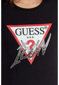 Guess - GUESS Czarny t-shirt damski icon, Rozmiar XS. Kolor: czarny. Materiał: bawełna