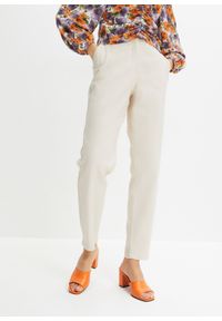 bonprix - Krótsze spodnie high waist z domieszką lnu i elastyczną wstawką w talii. Stan: podwyższony. Kolor: beżowy. Materiał: len. Długość: krótkie #1