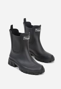 Born2be - Czarne Kalosze z Elastycznymi Wstawkami w Cholewce i Aplikacją z Napisem Deliavia. Okazja: na co dzień. Kolor: czarny. Materiał: jeans. Szerokość cholewki: normalna. Wzór: aplikacja, napisy. Styl: casual, klasyczny #5