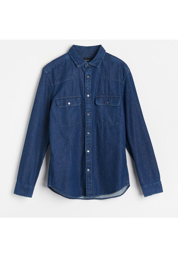 Reserved - Jeansowa koszula regular fit - Granatowy. Kolor: niebieski. Materiał: jeans