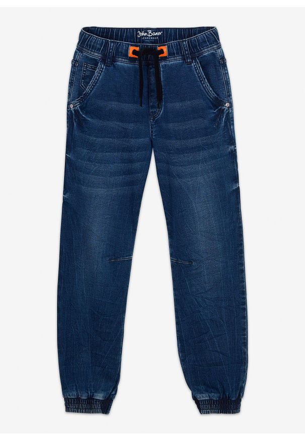 bonprix - Dżinsy dresowe chłopięce o kroju regular fit, tapered. Okazja: na co dzień, na uczelnię. Kolor: niebieski. Styl: casual