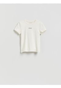 Reserved - Dopasowany t-shirt z nadrukiem - biały. Kolor: biały. Materiał: dzianina, bawełna. Wzór: nadruk #1