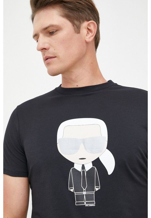 Karl Lagerfeld t-shirt bawełniany 500251.755071 kolor czarny z nadrukiem. Kolor: czarny. Materiał: bawełna. Wzór: nadruk