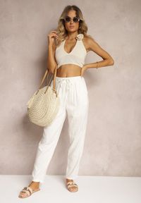 Renee - Białe Proste Spodnie Bawełniane z Gumką w Pasie Xisela. Kolor: biały. Materiał: bawełna. Styl: elegancki #5