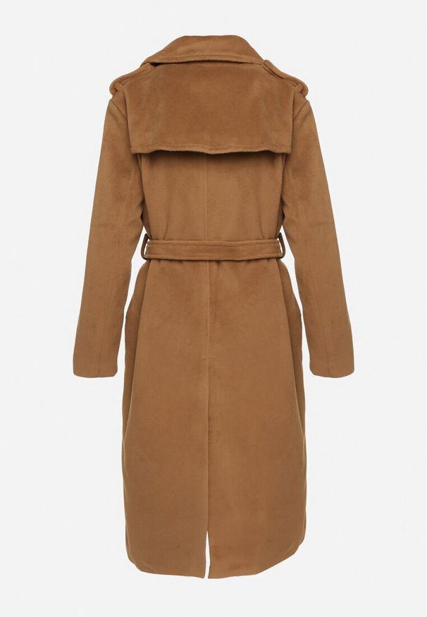 Born2be - Brązowy Długi Dwurzędowy Płaszcz z Paskiem Senoriel. Okazja: na co dzień. Kolor: brązowy. Materiał: jeans. Długość: długie. Sezon: zima, jesień. Styl: casual, elegancki