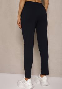 Renee - Granatowe Spodnie High Waist z Elastycznego Materiału Wykończone Gumką Rigadona. Stan: podwyższony. Kolor: niebieski. Materiał: materiał #5