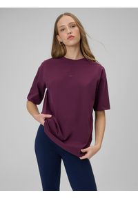 4f - 4F T-shirt loose gładki damski - burgundowy S. Okazja: na co dzień. Kolor: czerwony. Materiał: materiał, bawełna. Wzór: gładki. Styl: casual #1