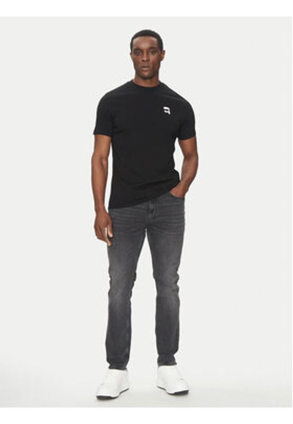 Karl Lagerfeld - KARL LAGERFELD T-Shirt 755710 500224 Czarny Regular Fit. Typ kołnierza: dekolt w karo. Kolor: czarny. Materiał: bawełna