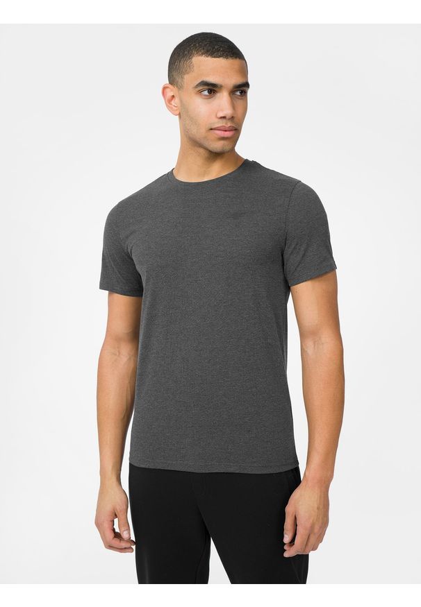 4f - T-shirt regular gładki męski. Kolor: szary. Materiał: bawełna, dzianina. Wzór: gładki