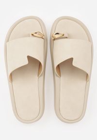 Renee - Beżowe Klapki Japonki Ozdobione Aplikacją na Palcu Noevianna. Okazja: na spacer, na co dzień. Kolor: beżowy. Materiał: jeans. Wzór: aplikacja. Sezon: wiosna, lato. Styl: casual #6