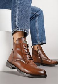 Born2be - Brązowe Sznurowane Botki na Płaskiej Podeszwie z Ozdobnym Detalem Derandora. Kolor: brązowy. Materiał: jeans. Obcas: na płaskiej podeszwie #3