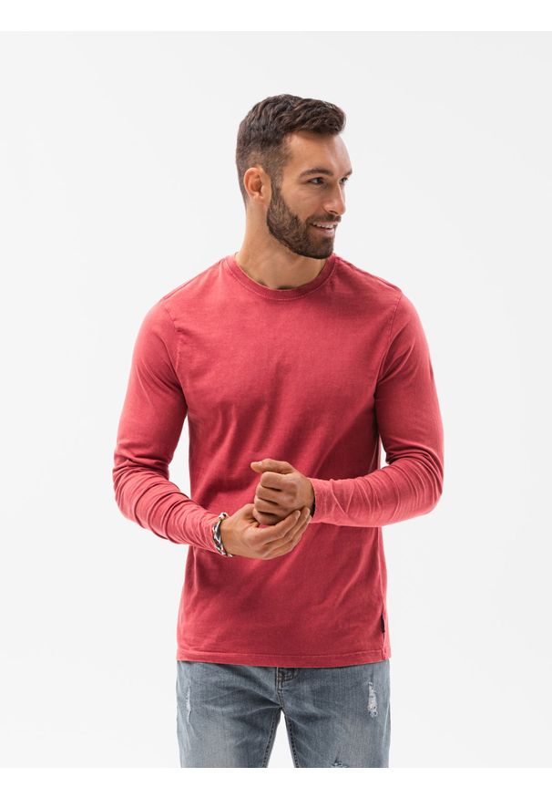 Ombre Clothing - Longsleeve męski bez nadruku - czerwony V3 - Rozmiar: XL. Okazja: na co dzień. Kolor: czerwony. Materiał: bawełna. Długość rękawa: długi rękaw. Długość: długie. Styl: rockowy, klasyczny, casual