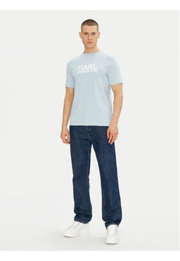 Karl Lagerfeld - KARL LAGERFELD T-Shirt 755087 552235 Błękitny Regular Fit. Typ kołnierza: dekolt w karo. Kolor: niebieski. Materiał: bawełna