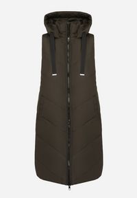 Born2be - Ciemnozielona Pikowana Kamizelka na Suwak z Kapturem i Sznurkami Mivissea. Typ kołnierza: kaptur. Kolor: zielony. Styl: elegancki, sportowy #4