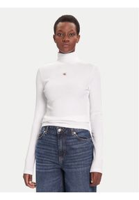 Calvin Klein Jeans Golf LV047D203G Biały Slim Fit. Typ kołnierza: golf. Kolor: biały. Materiał: bawełna #1