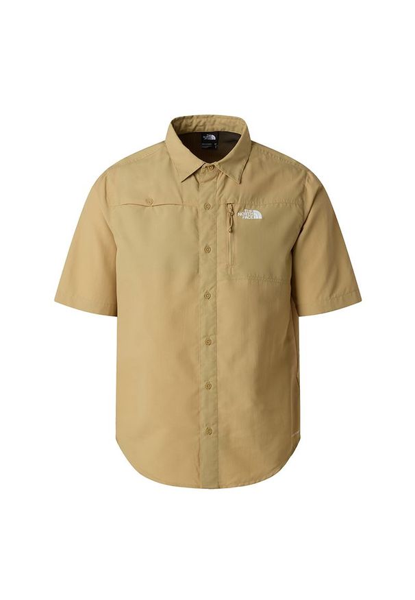Koszula męska The North Face Sequoia 0A8FU6LK51 - beżowa. Kolor: beżowy. Materiał: skóra, nylon. Długość rękawa: krótki rękaw. Długość: krótkie. Styl: wakacyjny, klasyczny