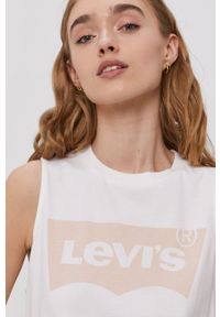 Levi's® - Levi's Top damski kolor biały. Okazja: na spotkanie biznesowe, na co dzień. Kolor: biały. Materiał: bawełna, dzianina. Wzór: nadruk. Styl: biznesowy, casual #3