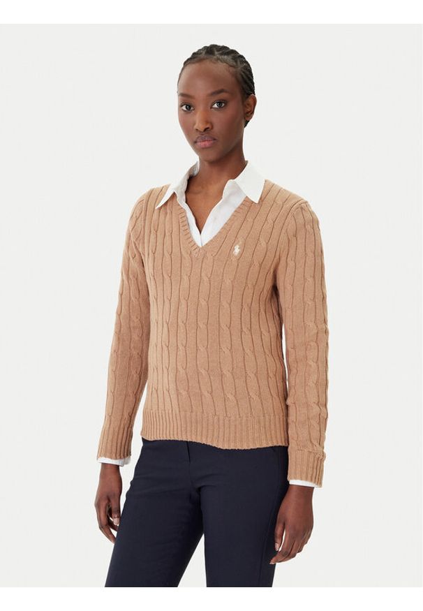 Polo Ralph Lauren Sweter 211B16797001 Beżowy Slim Fit. Typ kołnierza: polo. Kolor: beżowy. Materiał: bawełna