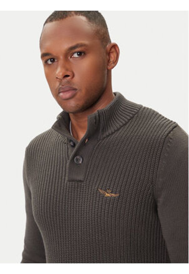 Aeronautica Militare Sweter 252MA1572UL00409 Szary Slim Fit. Kolor: szary. Materiał: bawełna