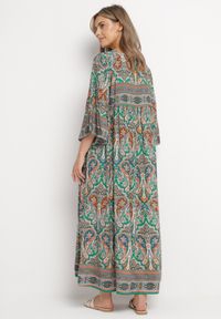 Born2be - Zielona Długa Sukienka Rozkloszowana z Rękawami 3/4 we Wzór Paisley Amarethia. Kolor: zielony. Wzór: paisley. Styl: boho. Długość: maxi #4
