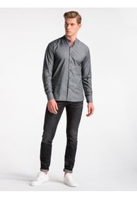 Ombre Clothing - Koszula męska z długim rękawem - grafitowa K488 - L. Typ kołnierza: kołnierzyk klasyczny, kołnierzyk kontrastowy, kołnierzyk stójkowy. Kolor: szary. Materiał: bawełna, tkanina, elastan. Długość rękawa: długi rękaw. Długość: długie. Wzór: melanż, ze splotem. Styl: klasyczny