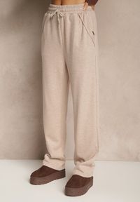 Renee - Beżowe Spodnie High Waist z Gumką i Troczkami w Pasie Rallena. Okazja: na co dzień. Stan: podwyższony. Kolor: beżowy. Styl: casual #3