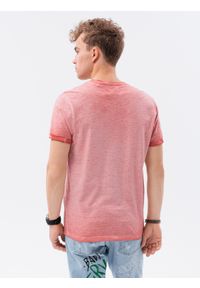 Ombre Clothing - T-shirt męski z kieszonką - koralowy melanż V4 S1388 - XL. Kolor: pomarańczowy. Materiał: jeans, bawełna. Wzór: melanż #3