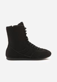 Born2be - Czarne Sznurowane Sneakersy w Stylu Bokserskim Havanne. Okazja: na co dzień. Kolor: czarny. Materiał: jeans #6