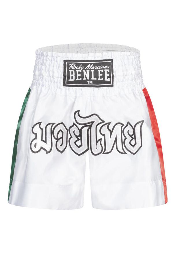 Spodenki do boksu tajskiego Benlee Goldy. Kolor: wielokolorowy, biały, zielony. Sport: fitness