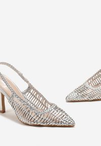 Renee - Srebrne Czółenka z Plecioną Cholewką na Szpilce i Szpiczastym Noskiem Letto. Nosek buta: szpiczasty. Kolor: srebrny. Szerokość cholewki: normalna. Obcas: na szpilce #4