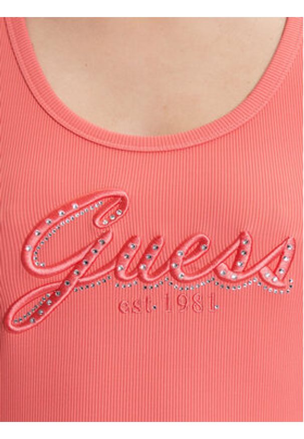 Guess Top W5YP00 KCXJ2 Różowy Regular Fit. Kolor: różowy. Materiał: syntetyk
